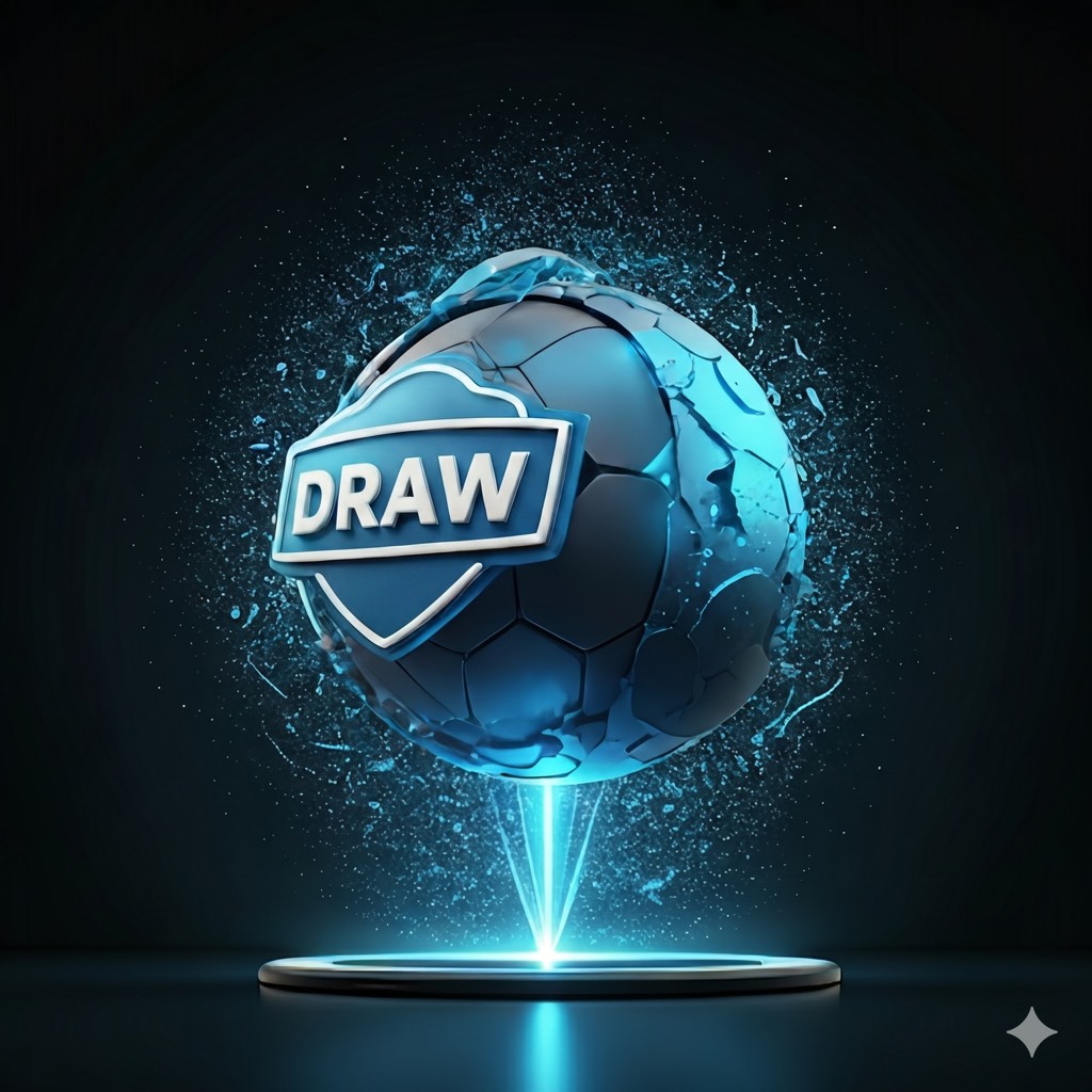 Stylized football draw orb opening with blue digital light